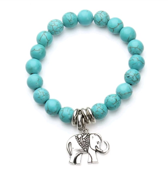 Jewelry - 🐘 Elephant Charm Turquoise 10mm Bead Bracelet